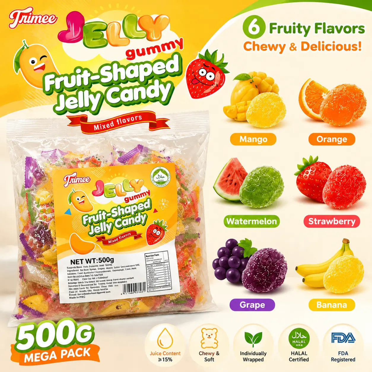 Trimee Fruit-Shaped Jelly Candy 500g