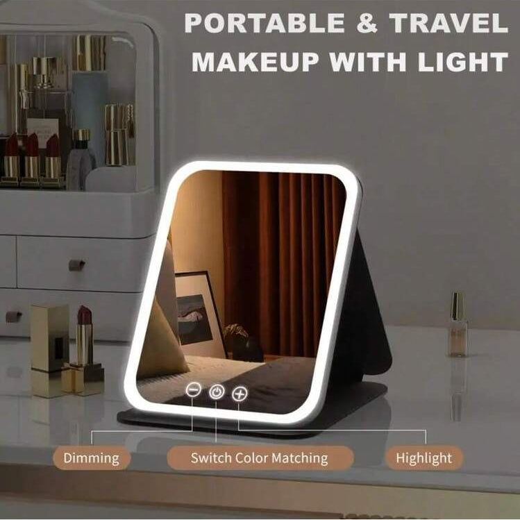 Foldable Desk Mirror with Touch Control and Dimmable Light