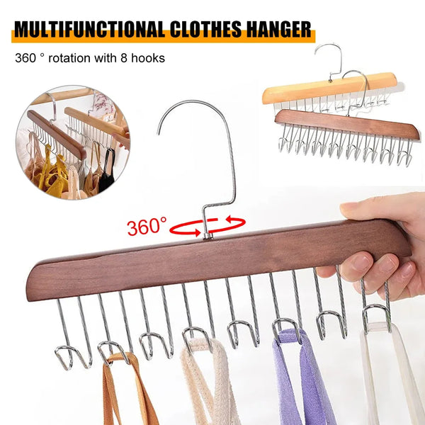8 Hooks Non-Slip Solid Wood Hanger