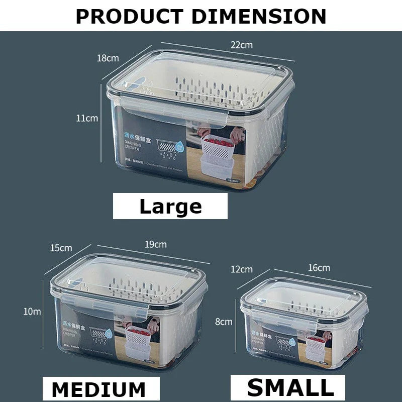 3 Piece Set Transparent Food Storage Containers with Strainer