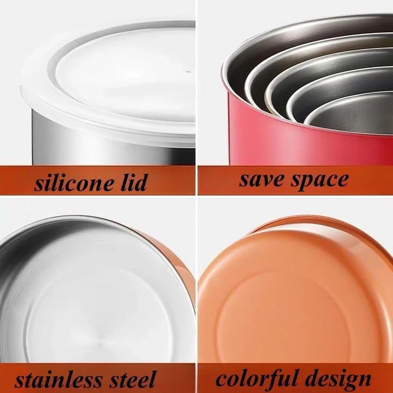 5-Piece Round Stainless Steel Bowl Set With Airtight Lid