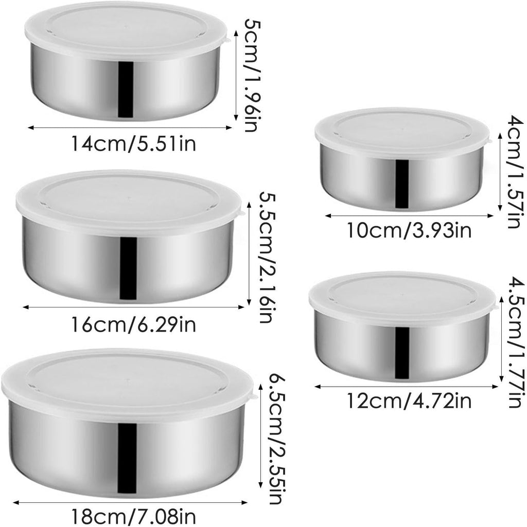 5-Piece Round Stainless Steel Bowl Set With Airtight Lid