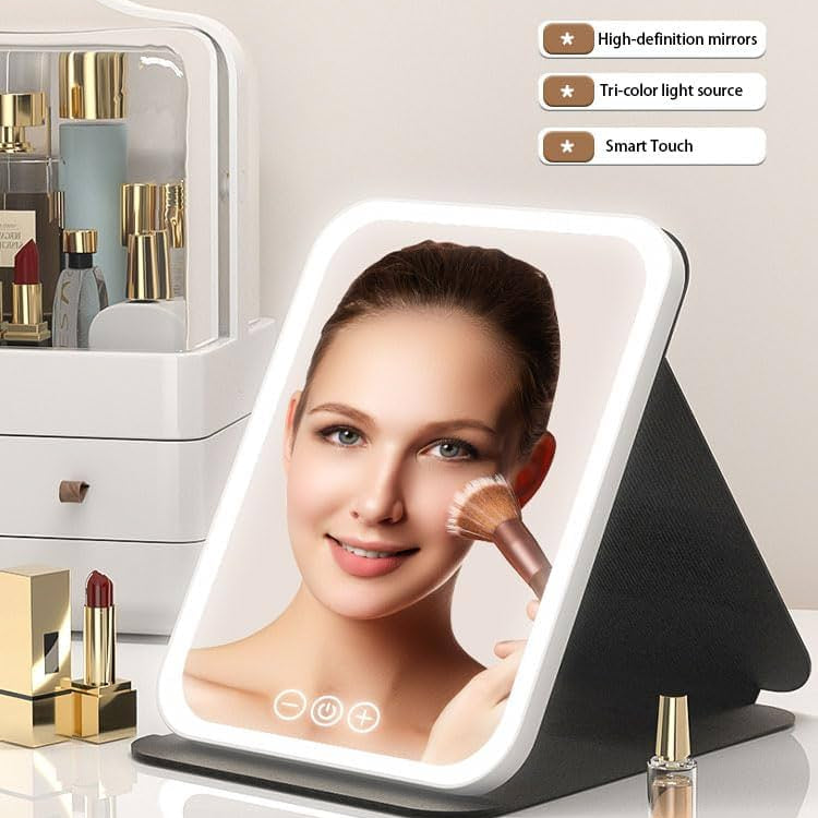 Foldable Desk Mirror with Touch Control and Dimmable Light