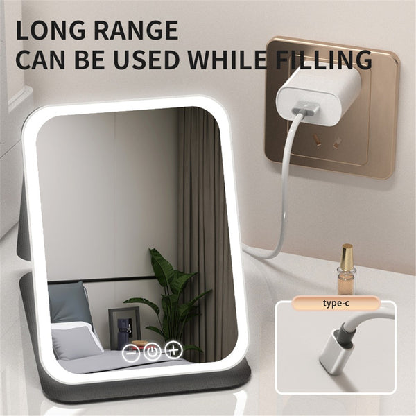 Foldable Desk Mirror with Touch Control and Dimmable Light