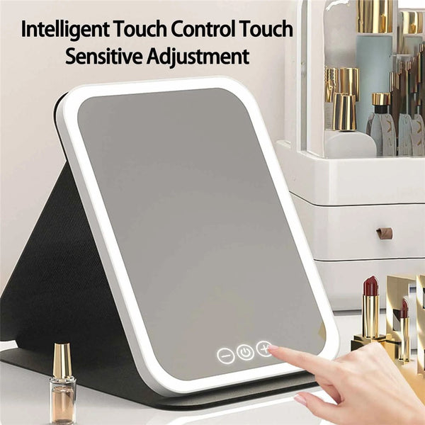 Foldable Desk Mirror with Touch Control and Dimmable Light