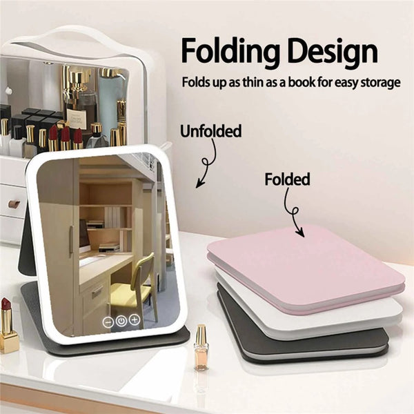 Foldable Desk Mirror with Touch Control and Dimmable Light