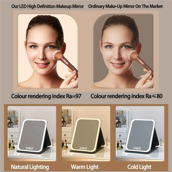 Foldable Desk Mirror with Touch Control and Dimmable Light