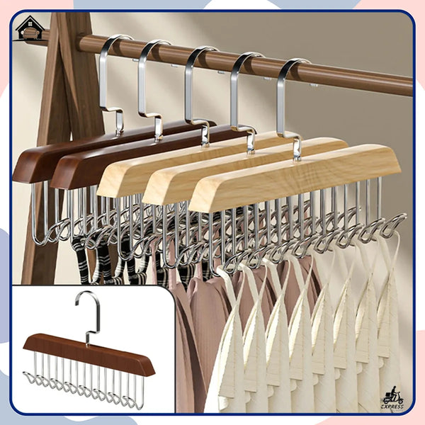 8 Hooks Non-Slip Solid Wood Hanger