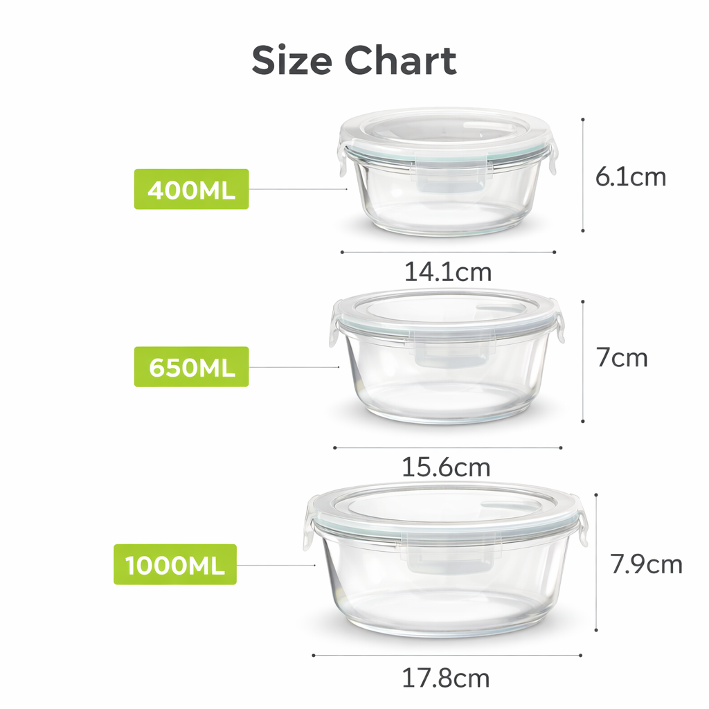 Round Glass Stackable Food Storage Container Set w/ Leak Proof Lids