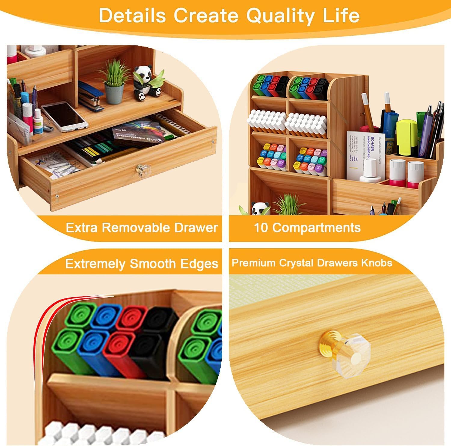 Wooden Pen Stand Desk Organizer