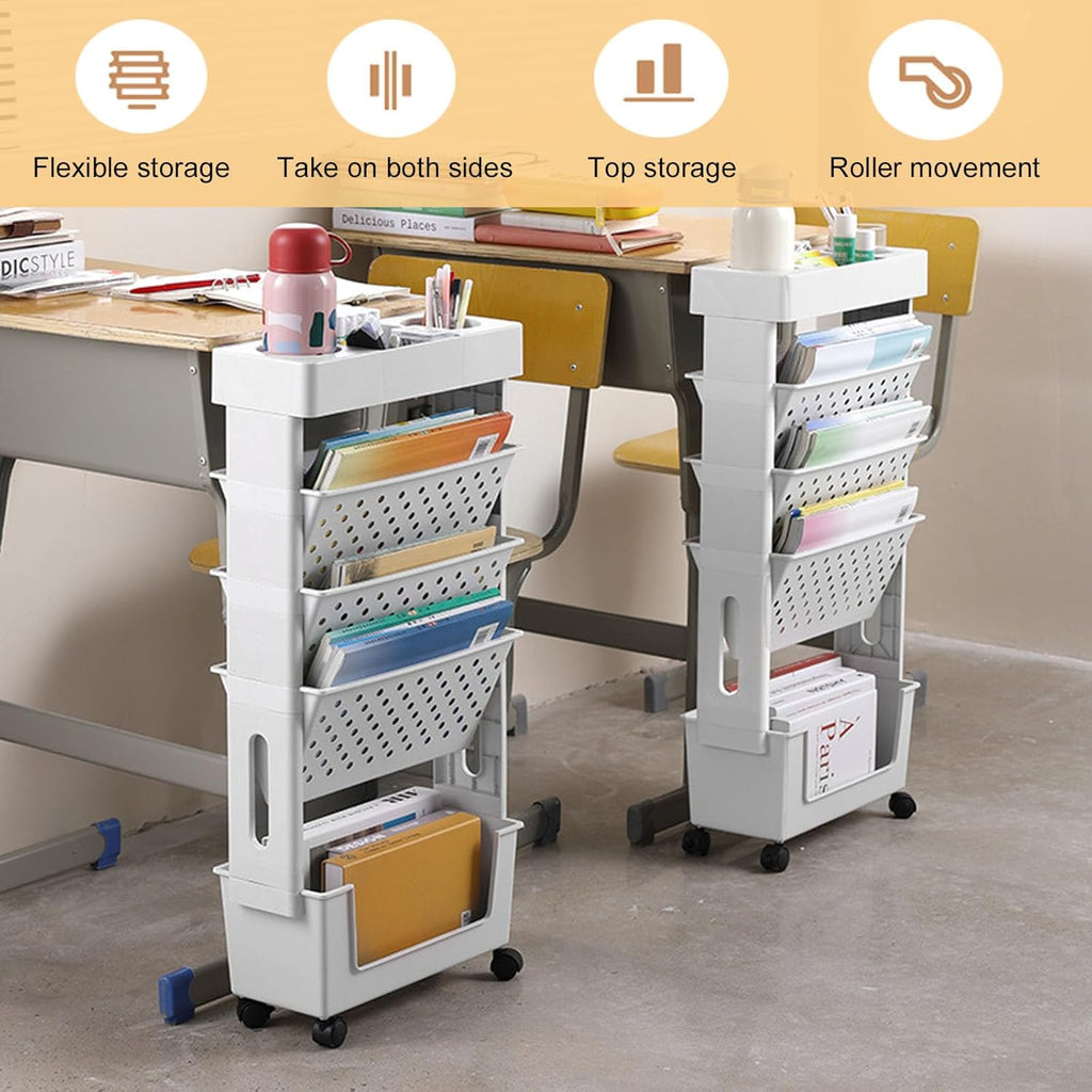 5 Tier Movable Bookshelf Cart