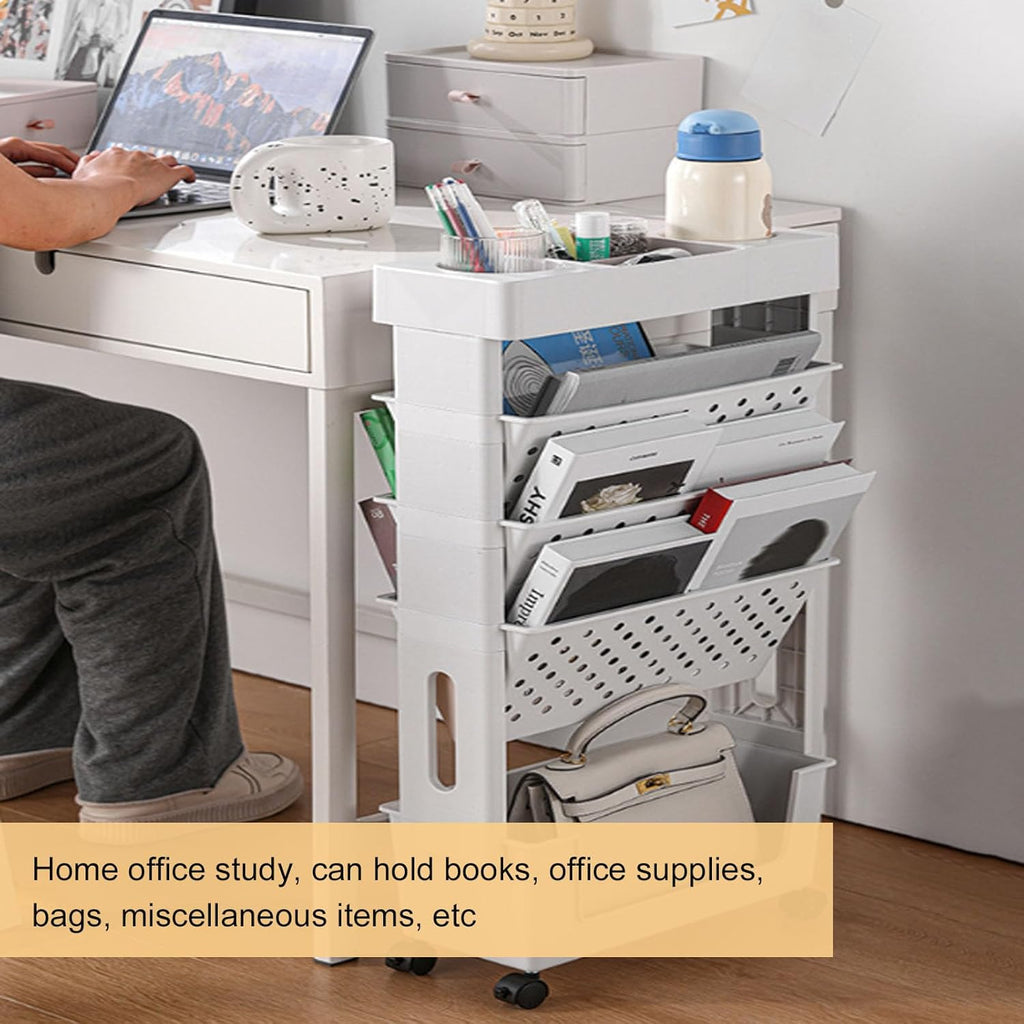 5 Tier Movable Bookshelf Cart