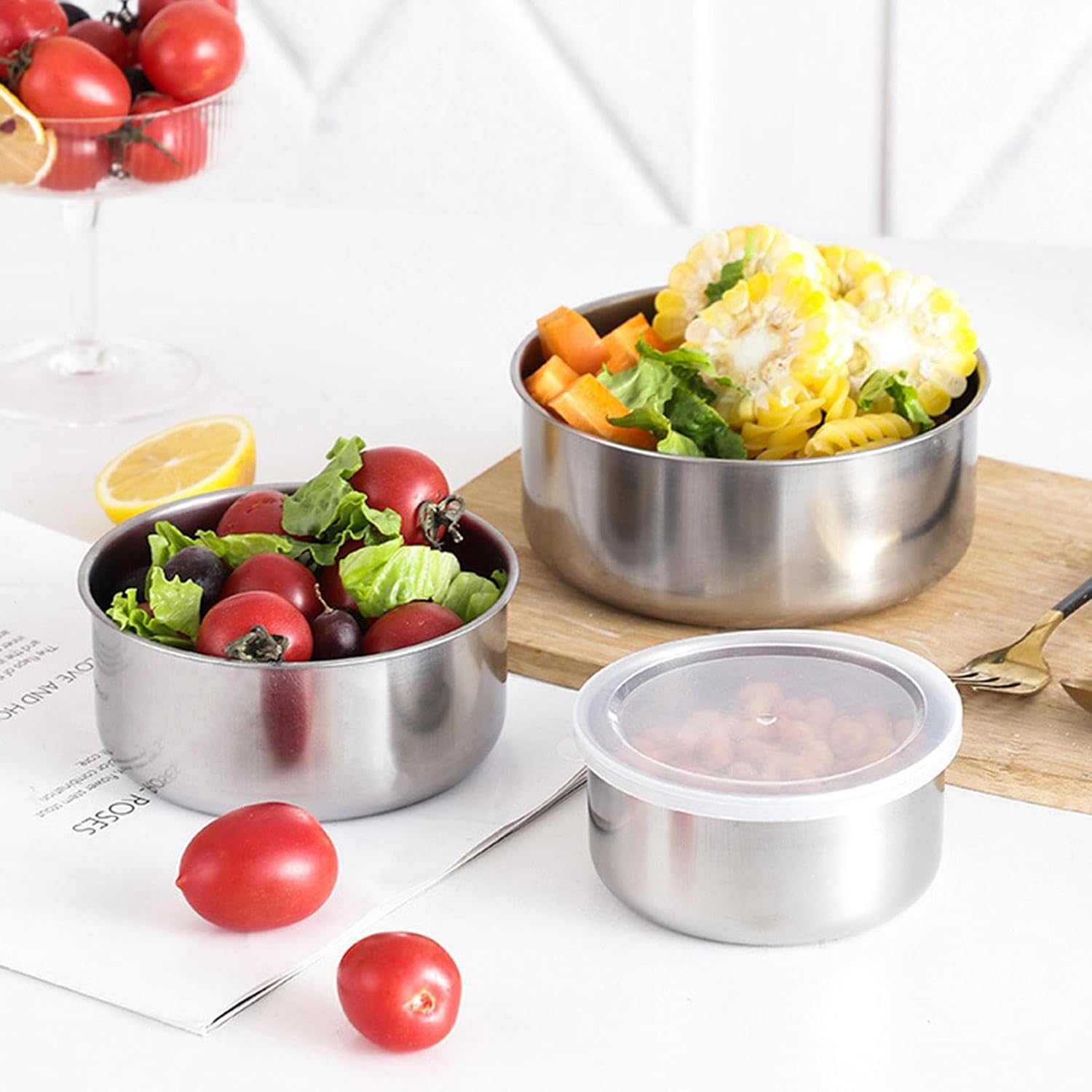 5-Piece Round Stainless Steel Bowl Set With Airtight Lid