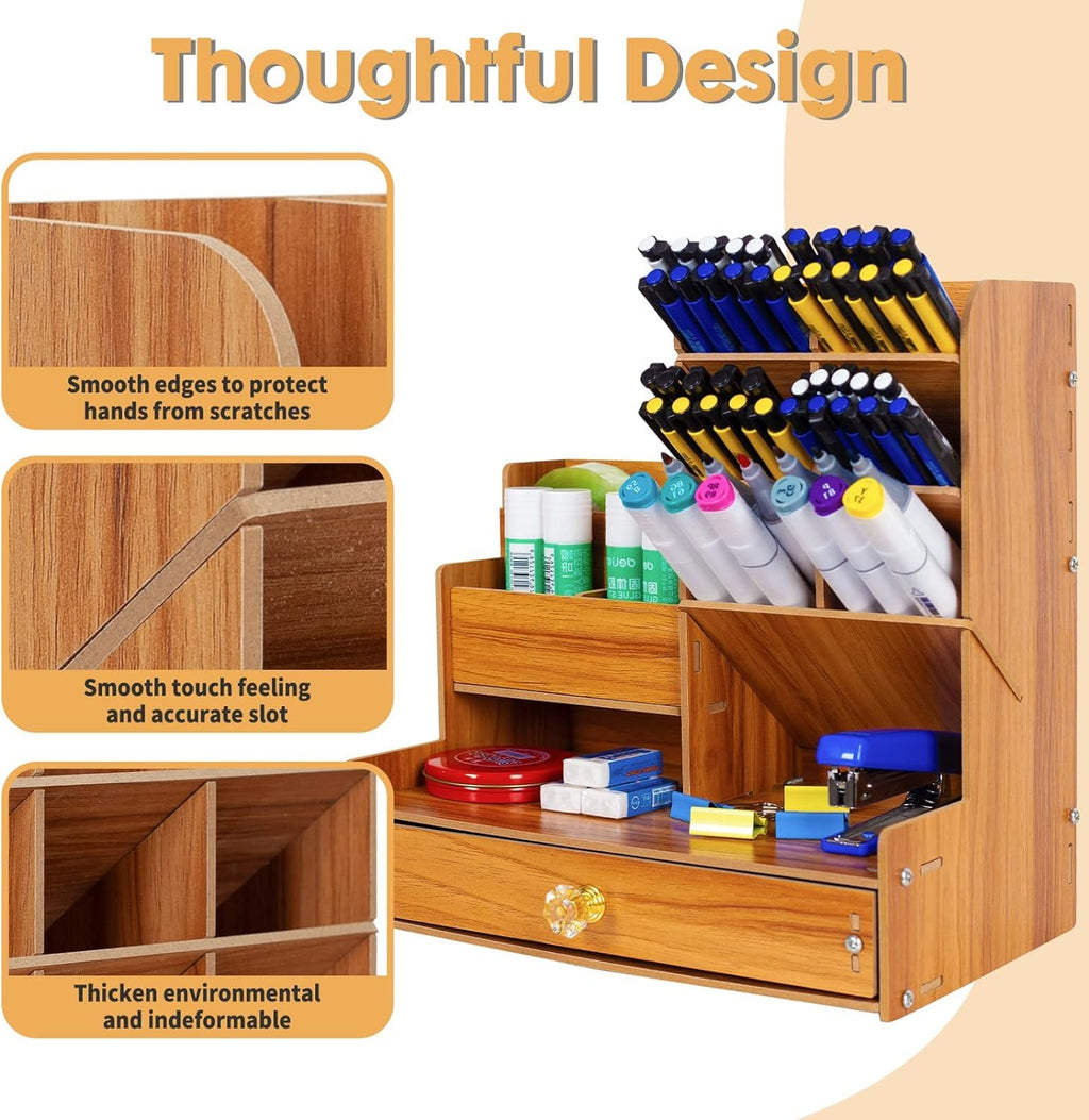 Wooden Pen Stand Desk Organizer
