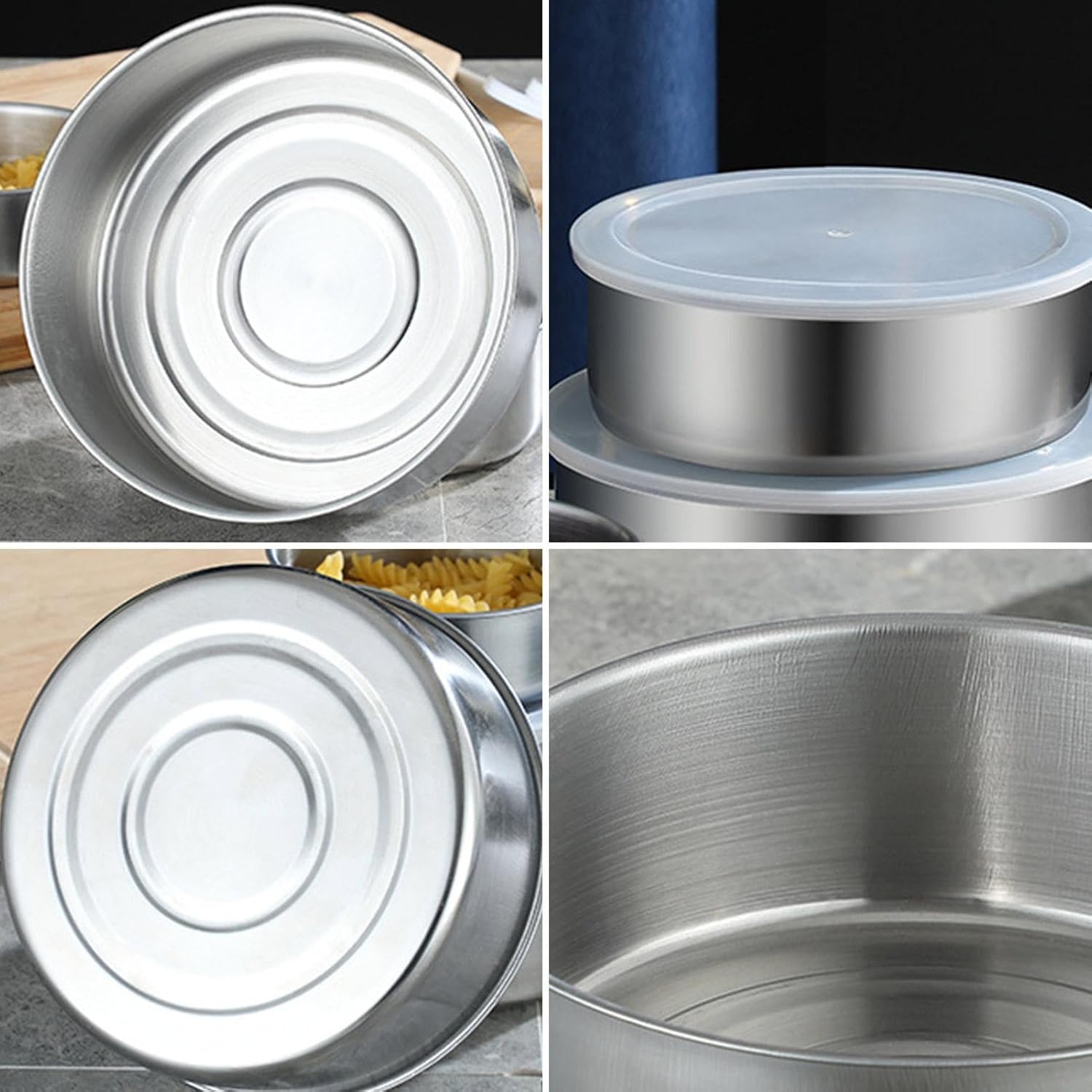 5-Piece Round Stainless Steel Bowl Set With Airtight Lid