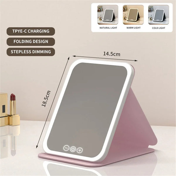 Foldable Desk Mirror with Touch Control and Dimmable Light