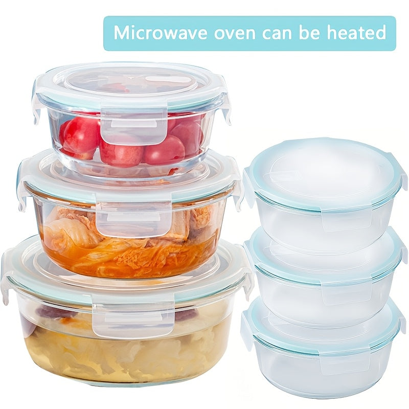 Round Glass Stackable Food Storage Container Set w/ Leak Proof Lids