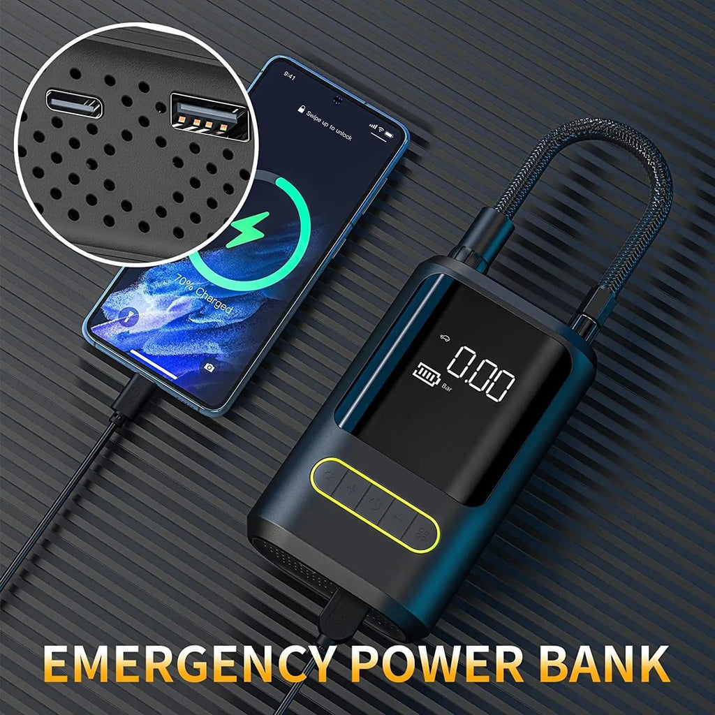 3-in-1 Wireless Portable Tire Inflator, Power Bank & LED Light