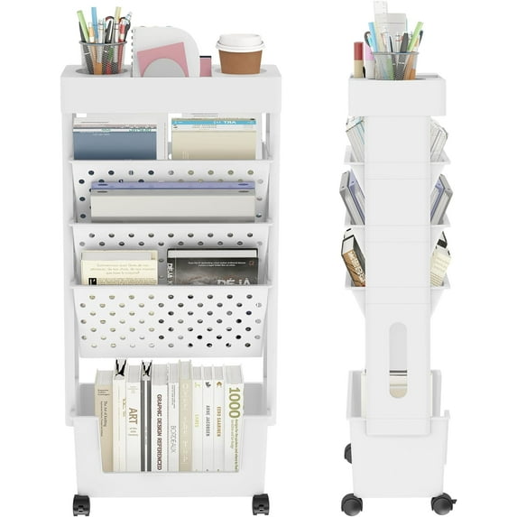 5 Tier Movable Bookshelf Cart