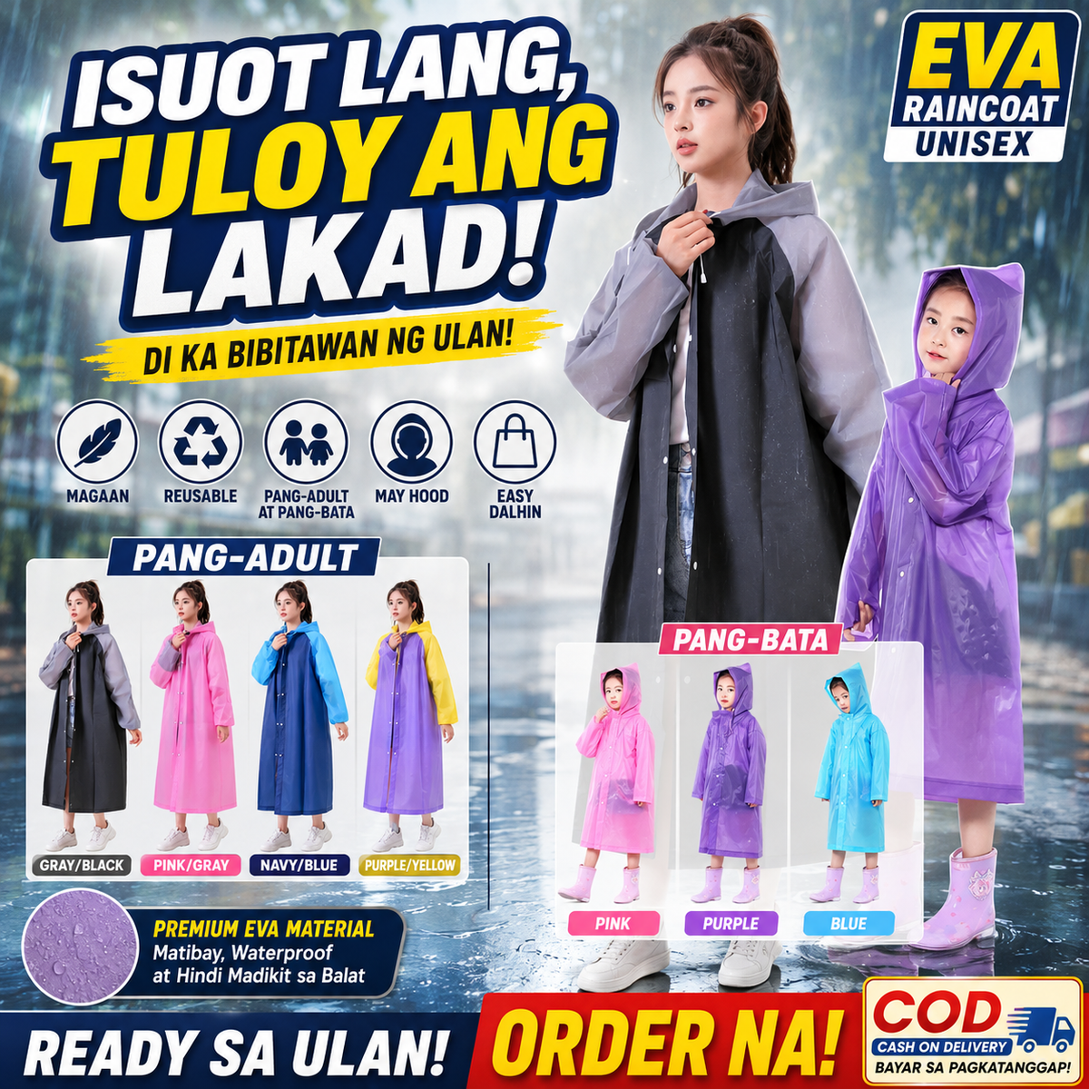 EVA Unisex Raincoat for Adults & Kids