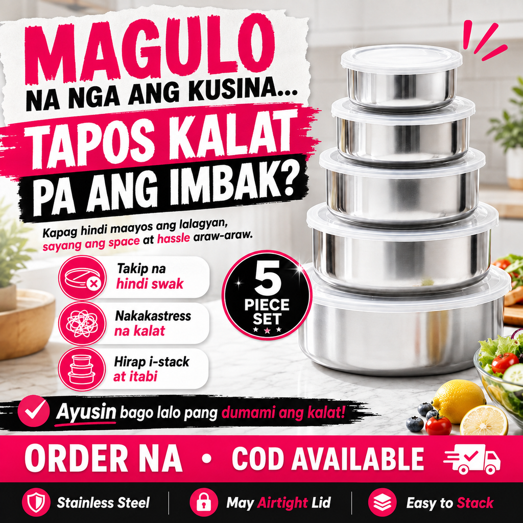 5-Piece Round Stainless Steel Bowl Set With Airtight Lid