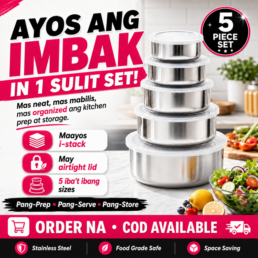5-Piece Round Stainless Steel Bowl Set With Airtight Lid