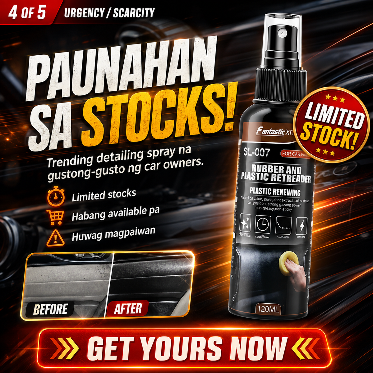 Rubber & Plastic Retrader Spray (120ml) – Restore the Shine, Bring Back the Black!
