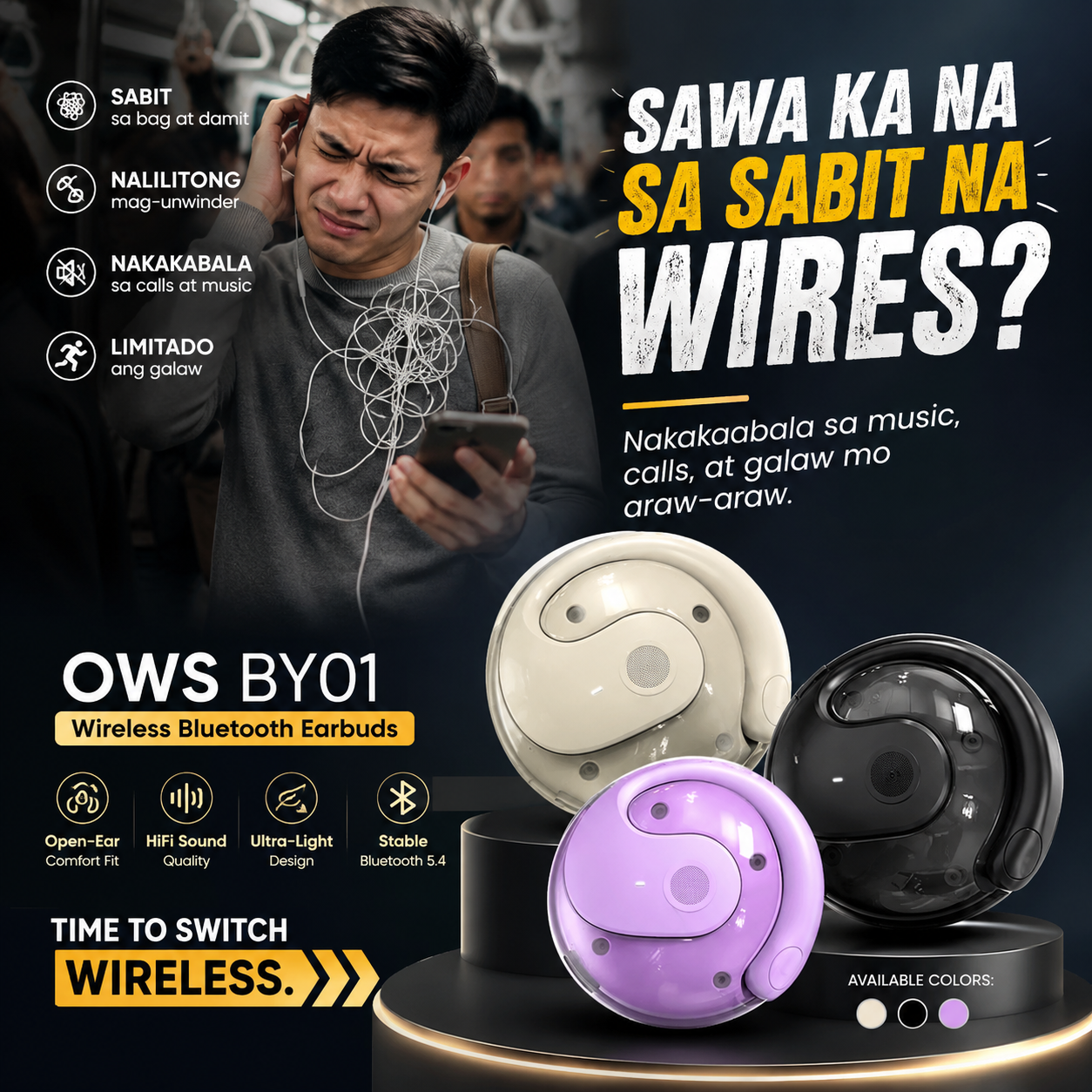 OWS BY01 Wireless Bluetooth Earbuds