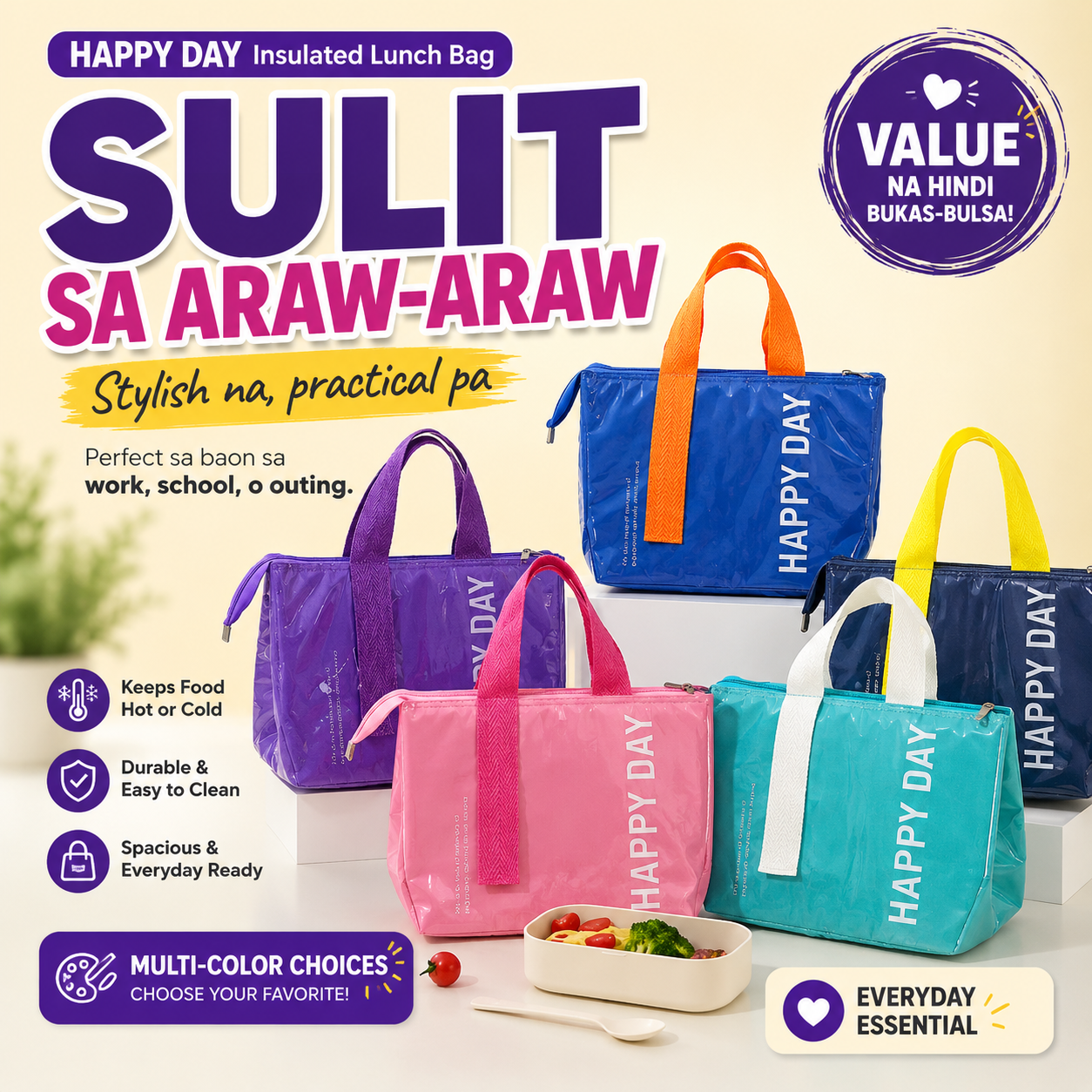 HAPPY DAY Insulated Lunch Bag