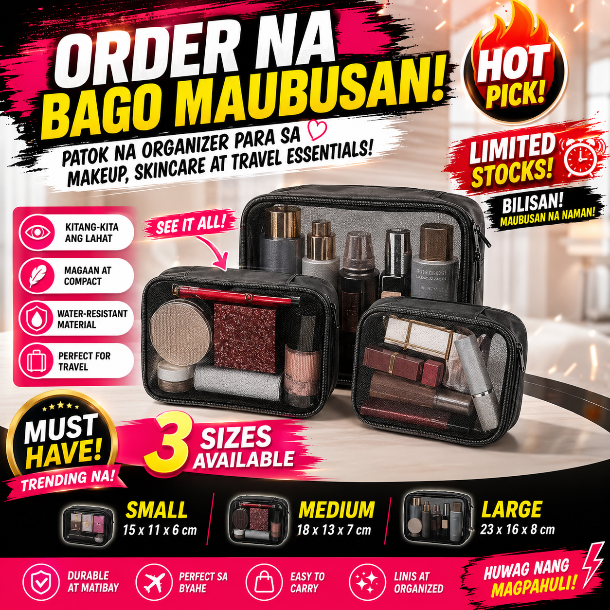 Mesh Cosmetic Travel Pouch