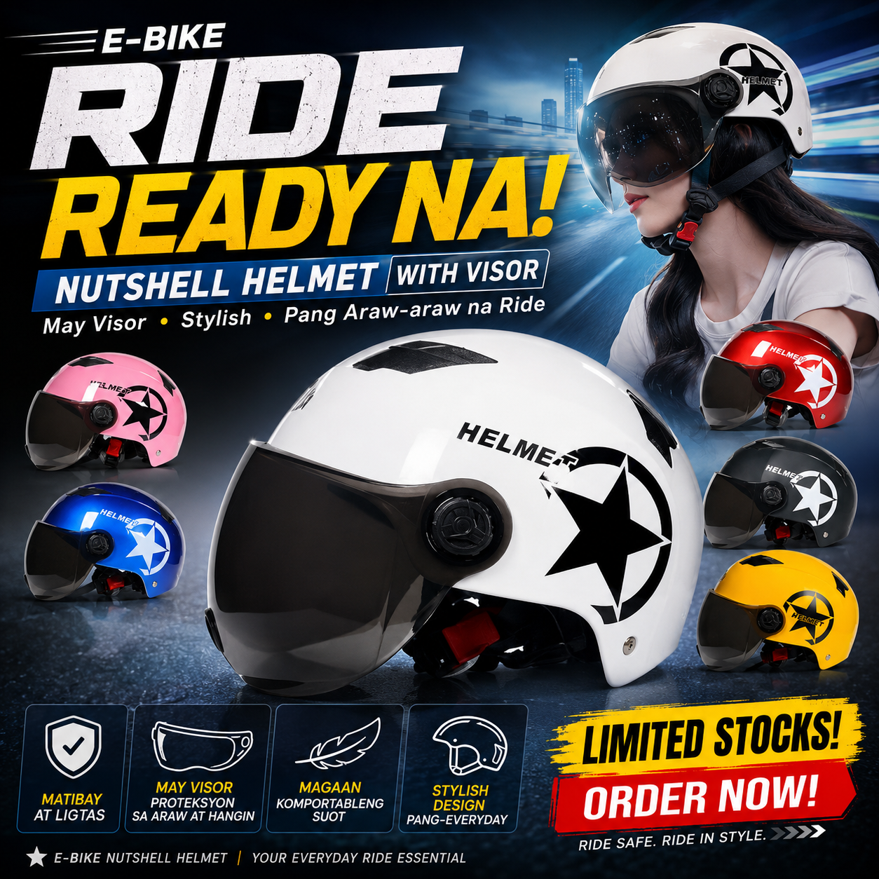 E-Bike Nutshell Helmet with Visor
