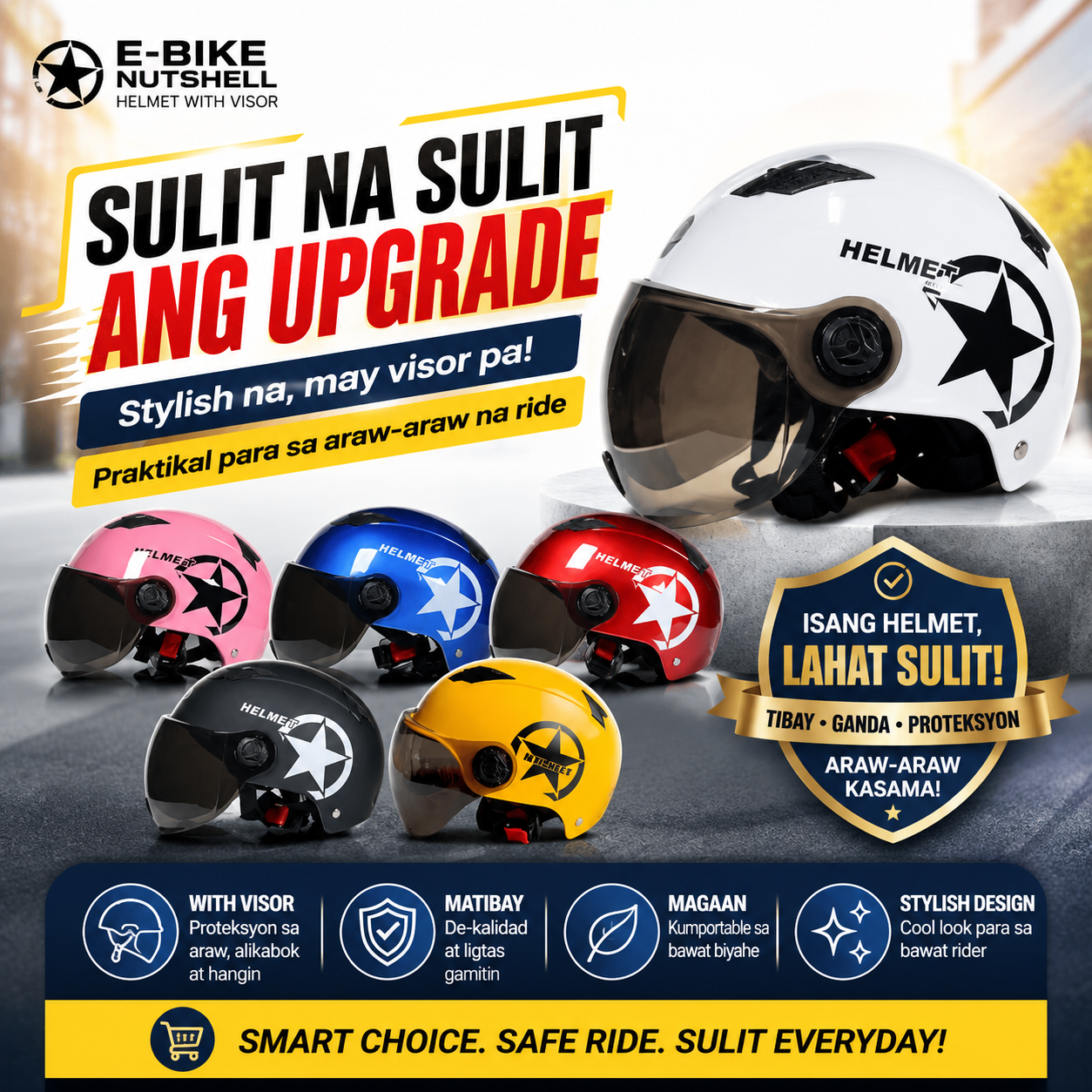 E-Bike Nutshell Helmet with Visor