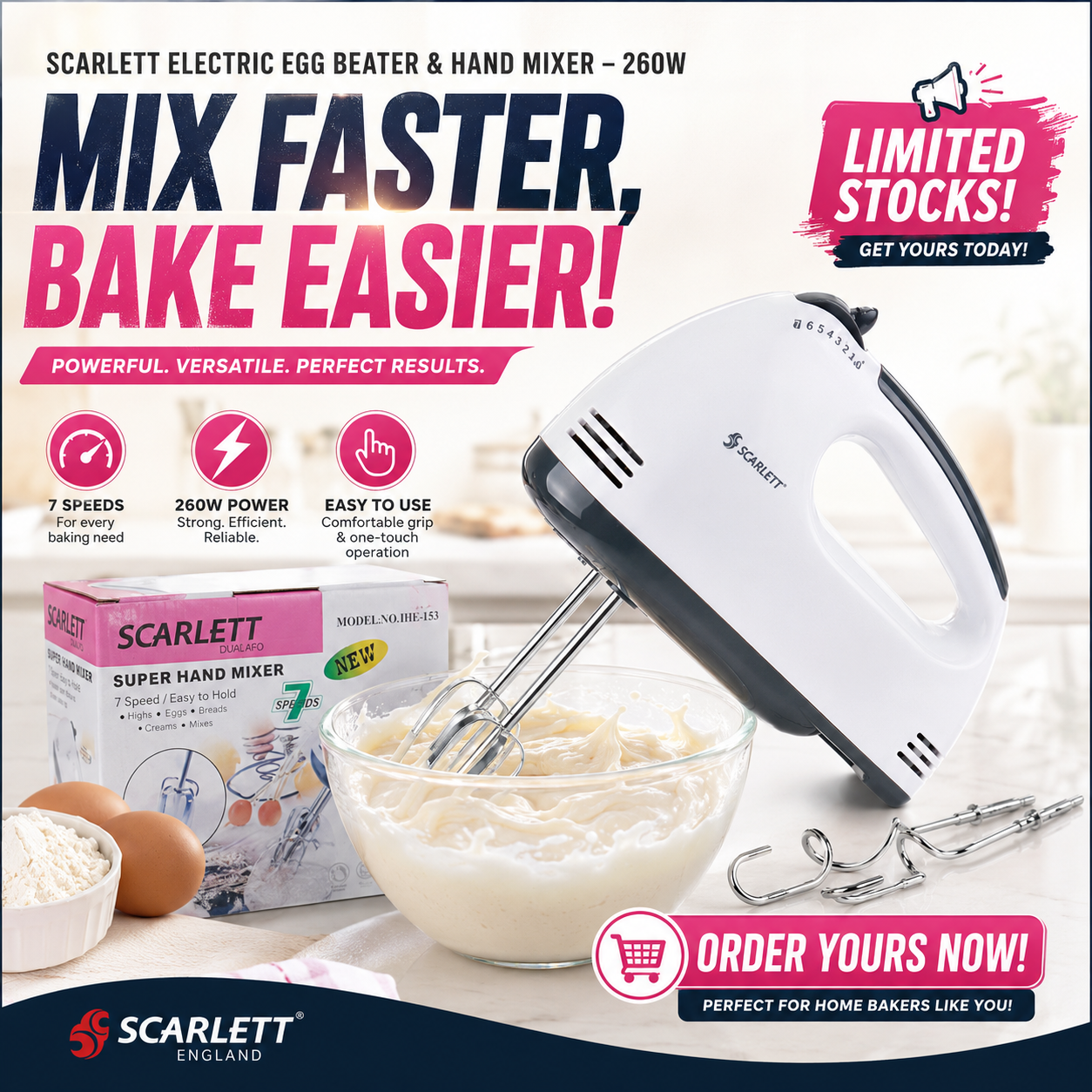 Scarlett Electric 7-Speed Hand Mixer