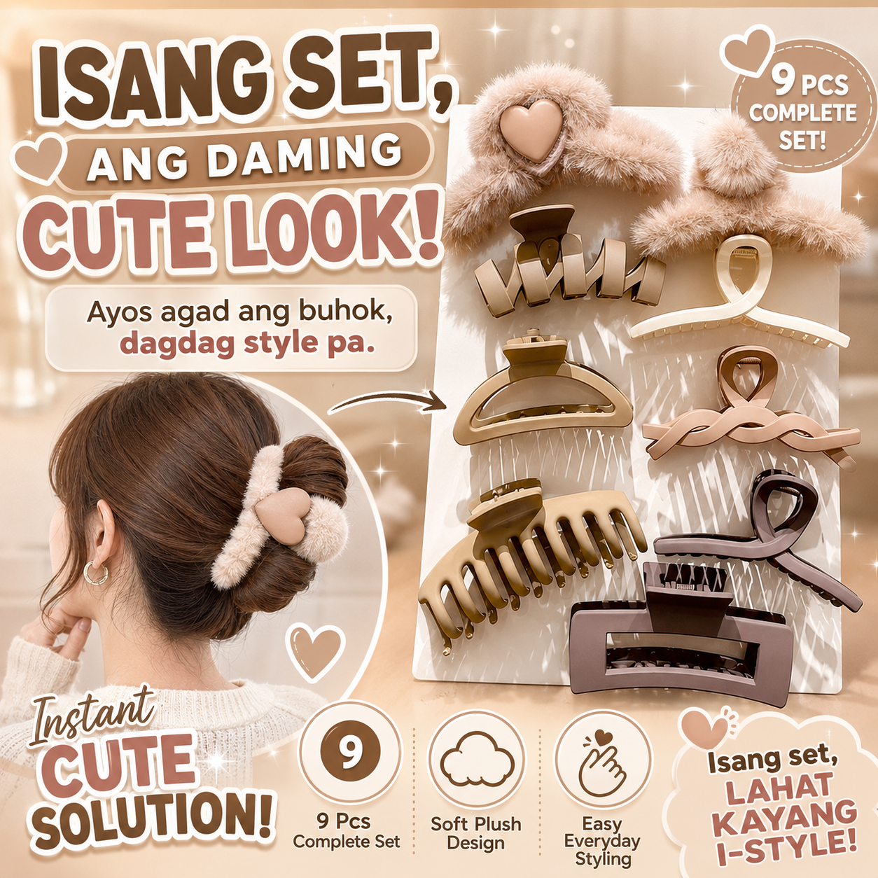 9Pcs/Set Winter Plush Large Claw Clip
