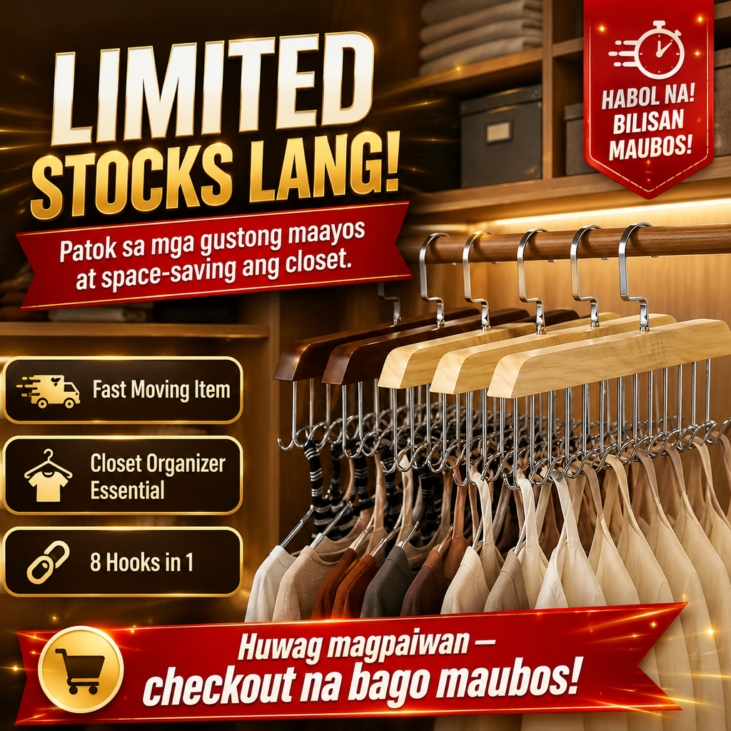 8 Hooks Non-Slip Solid Wood Hanger