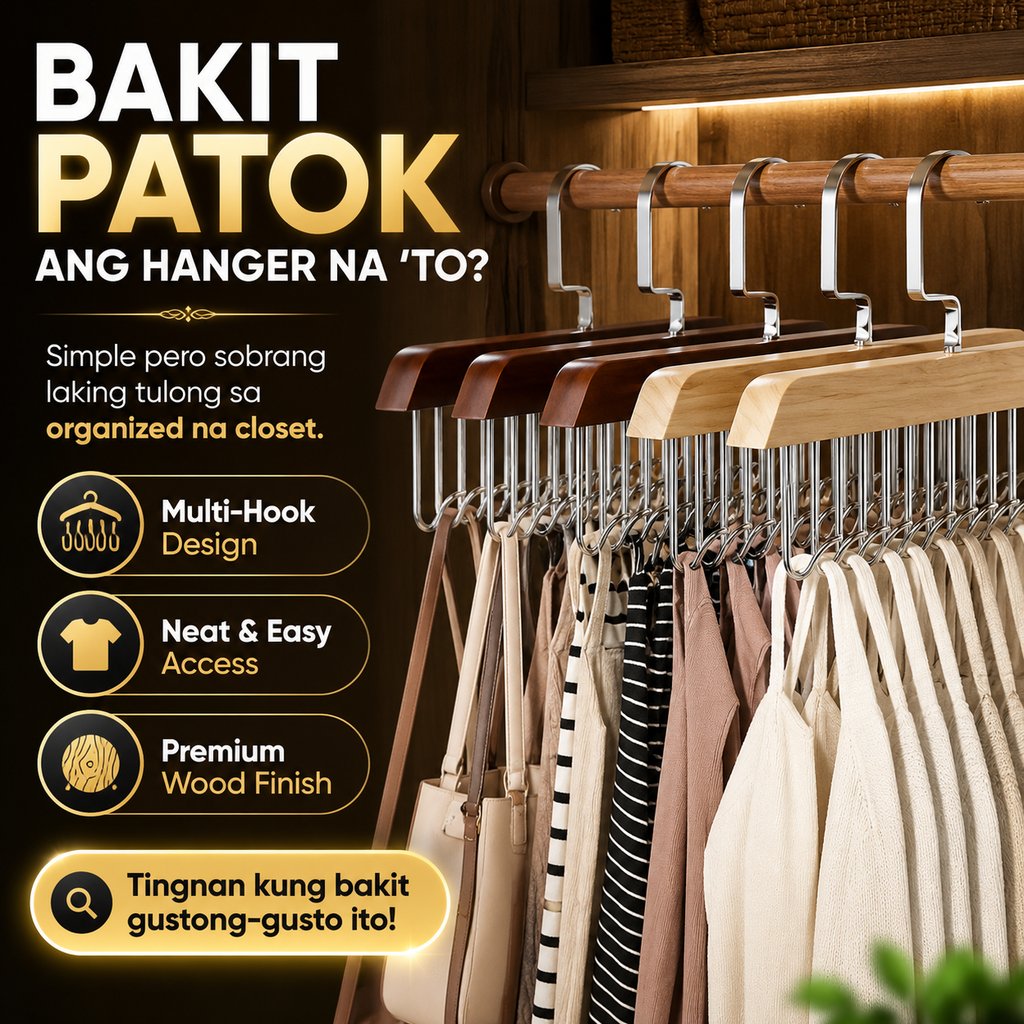 8 Hooks Non-Slip Solid Wood Hanger