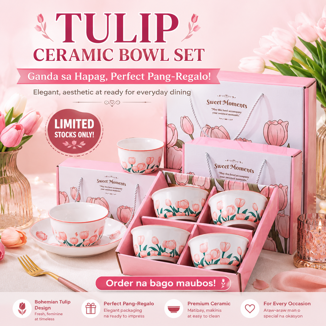 Tulip Bohemian Ceramic Bowl Set