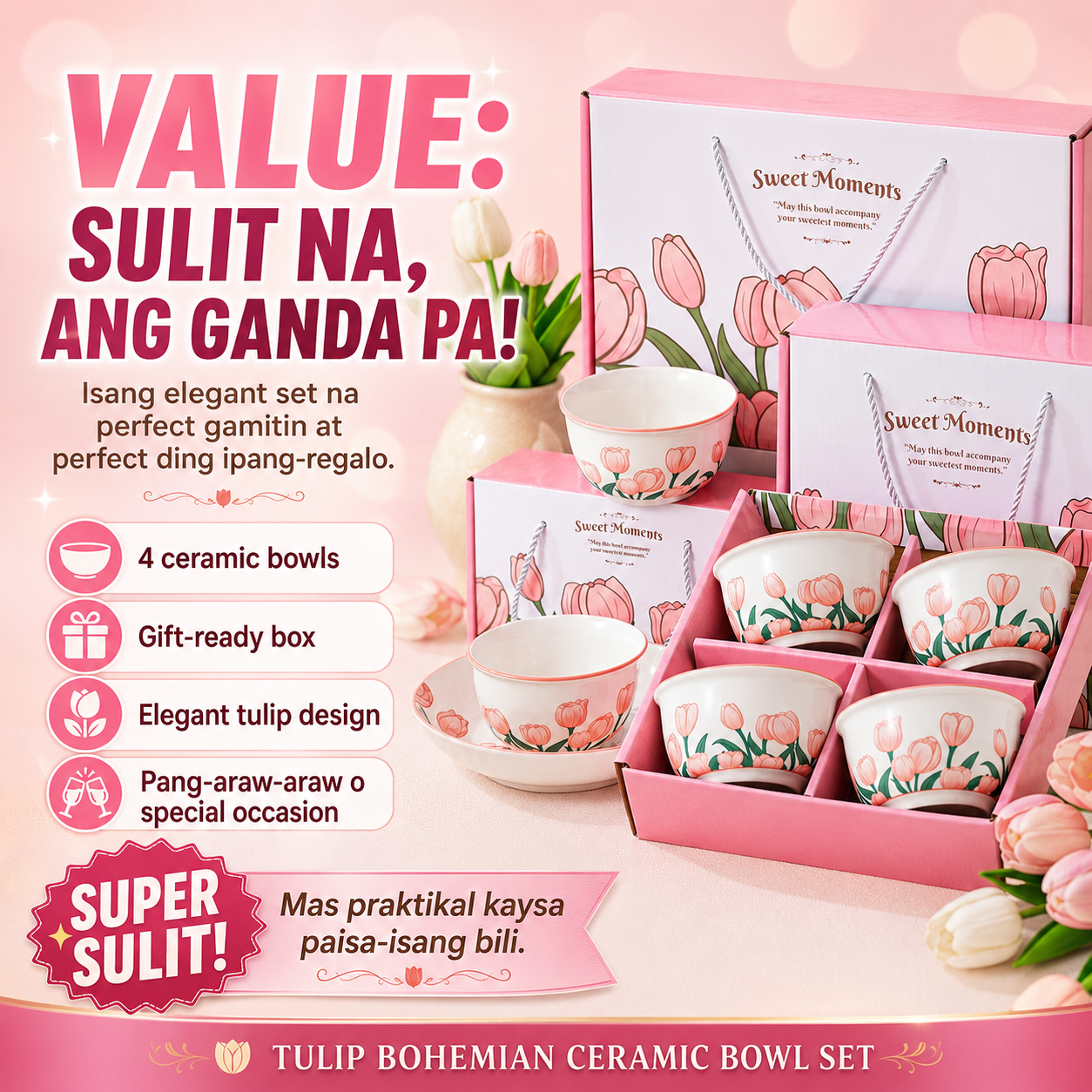 Tulip Bohemian Ceramic Bowl Set