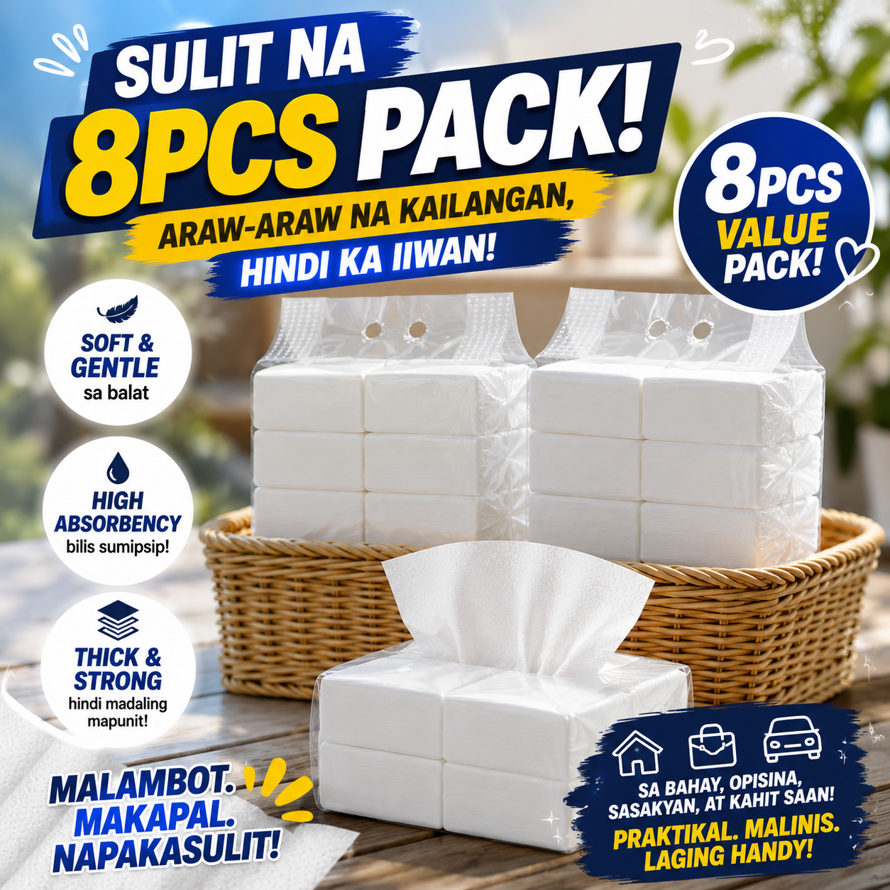 8pcs Soft Absorbent Thickened Facial Tissue