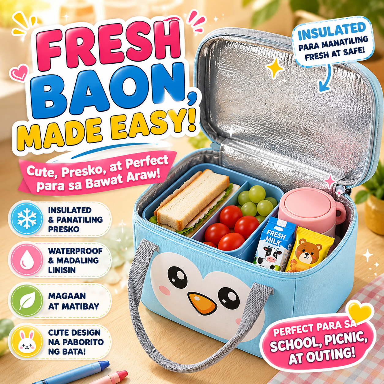 Cute Cartoon Animal Insulated Lunch Bag