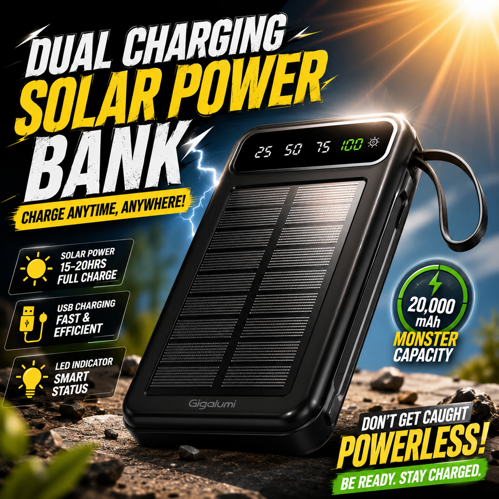 20,000mAh Solar Power Bank with Universal Charging Cables