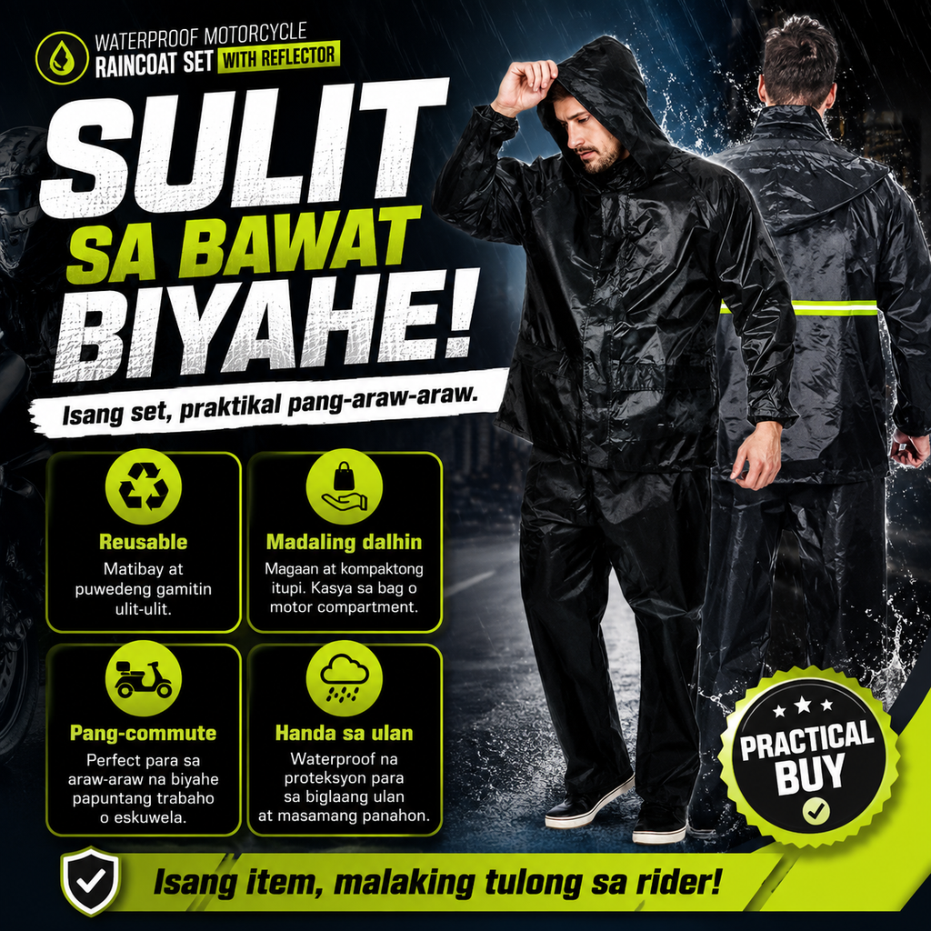 Waterproof Motorcycle Raincoat Set with Reflector
