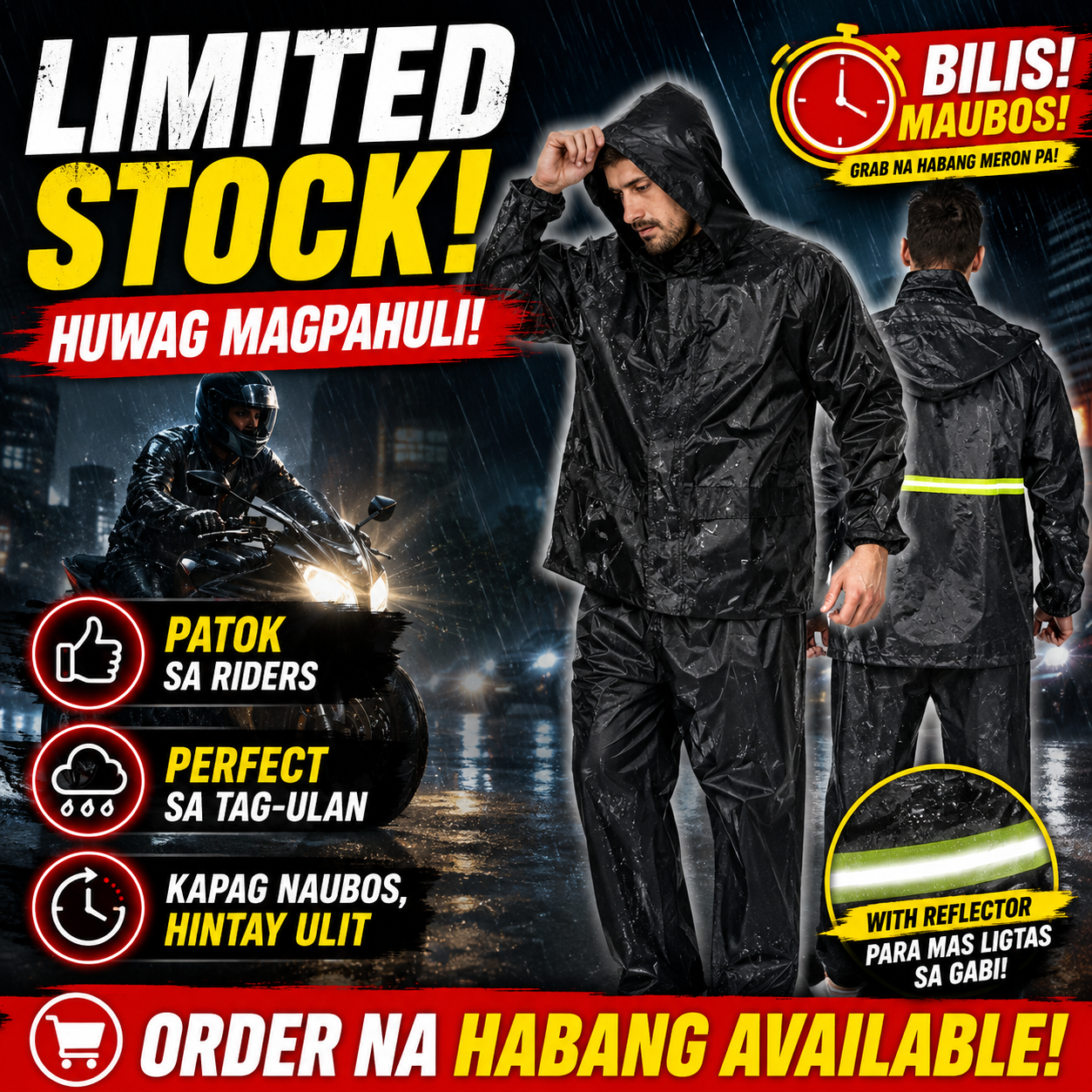 Waterproof Motorcycle Raincoat Set with Reflector