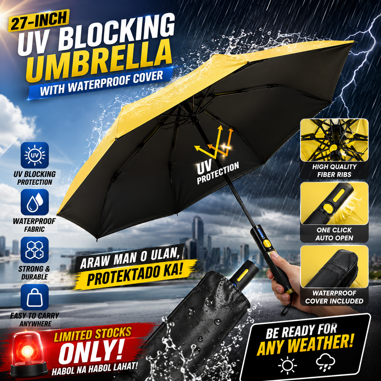 27-Inch UV Blocking Umbrella with Waterproof Cover