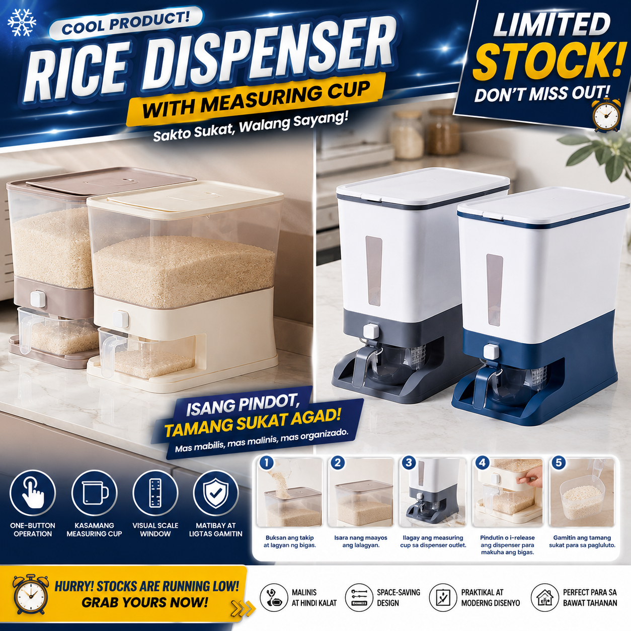 Rice Dispenser with Measuring Cup