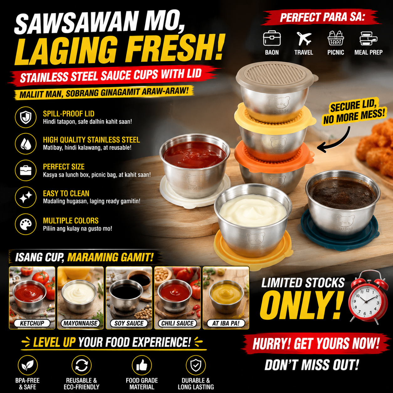 Stainless Steel Dipping Sauce Container with Lid