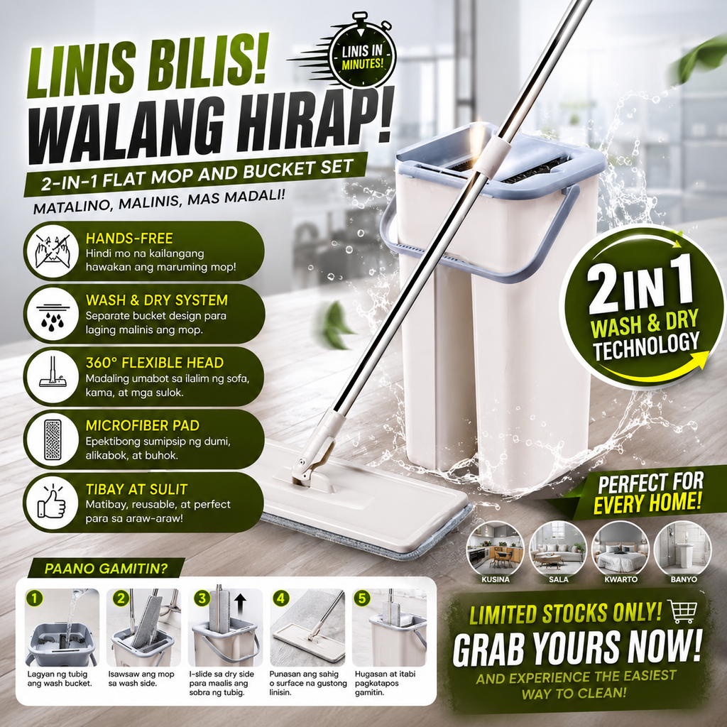 2-in-1 Flat Mop and Bucket Set