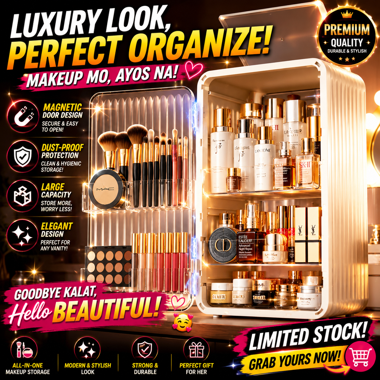 Stylish Cosmetic Storage Box with a Magnetic Door Design