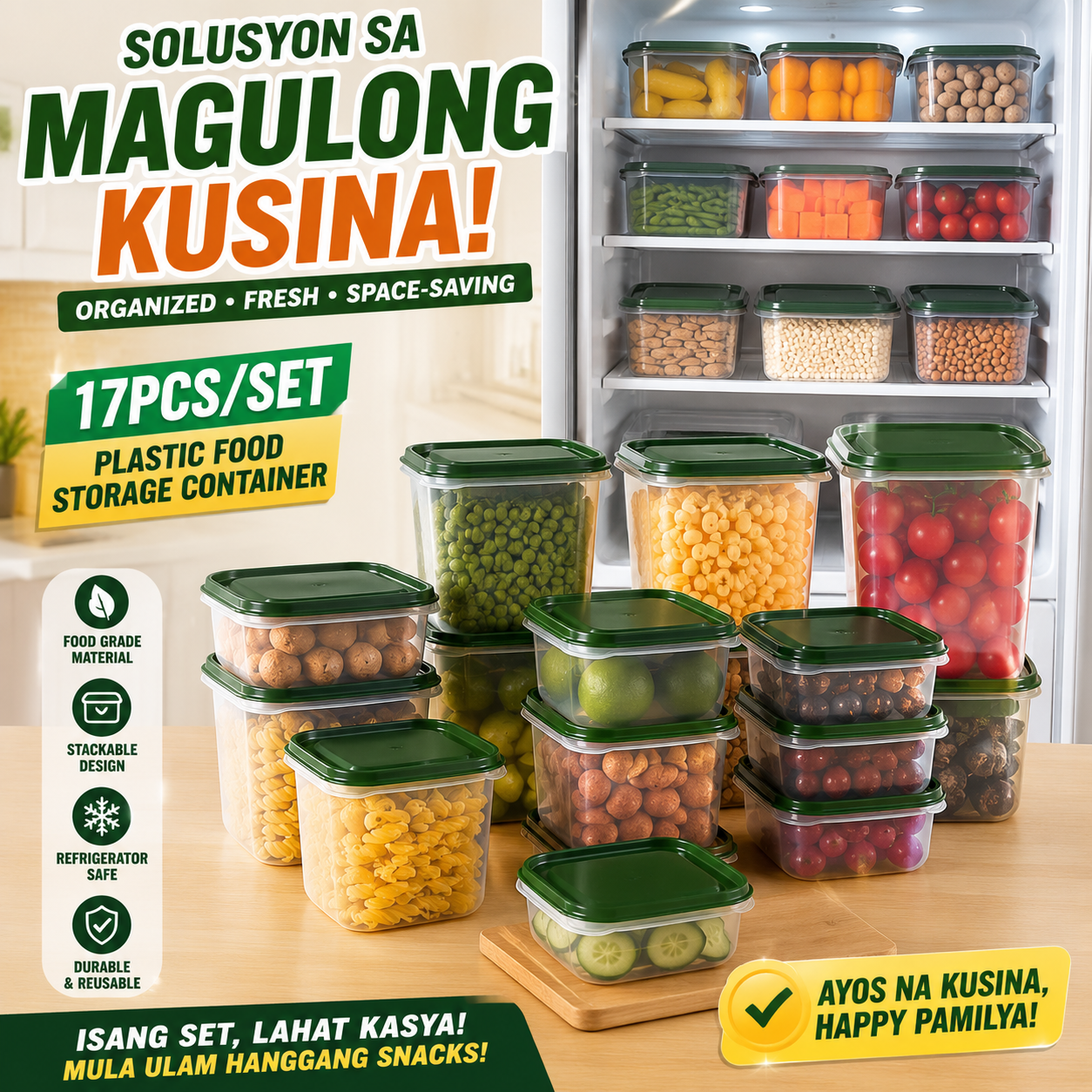 17Pcs/Set Plastic Food Storage Container