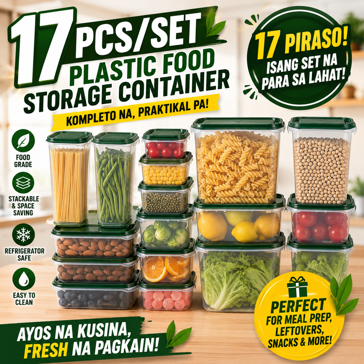 17Pcs/Set Plastic Food Storage Container
